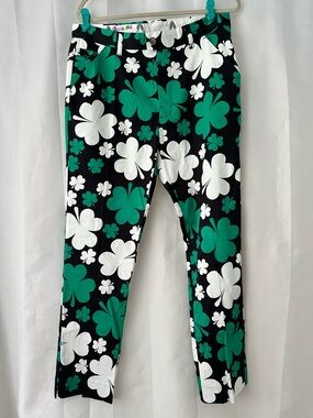 Royal & Awesome Paddy Par 32x30 Black Golf Pants with Novelty Clover Print